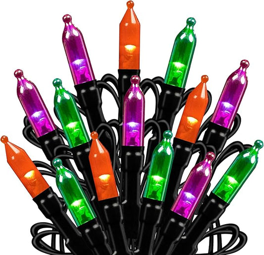 Dazzle Bright 200 LED Halloween Mini String Lights, 65 FT Connectable Waterproof 8 Modes Fairy Lights for Indoor Outdoor Patio Garden Holiday Party Decorations (Purple & Orange & Green)