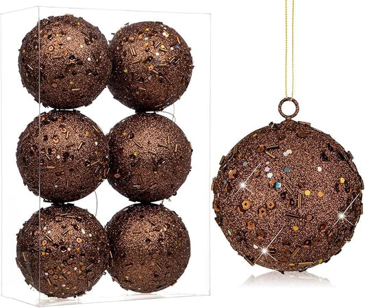 3.15" Large Christmas Balls Ornaments 6 Pcs Shatterproof Big Bronze Christmas Ornaments for Xmas Tree Bulk Glitter Big Xmas Tree Ornament for Trees Halloween Holiday Wedding Party Decoration