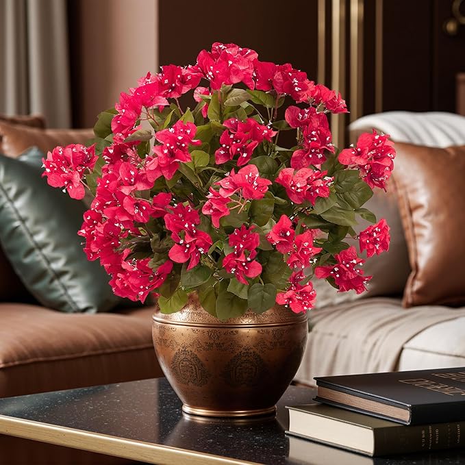 4 Pcs Artificial Flowers Bougainvillea Outdoor Artificial Plants Faux Flowers with Stems Silk Flowers for Wedding Porch Living Garden Decor(4PCS,Rose Red)