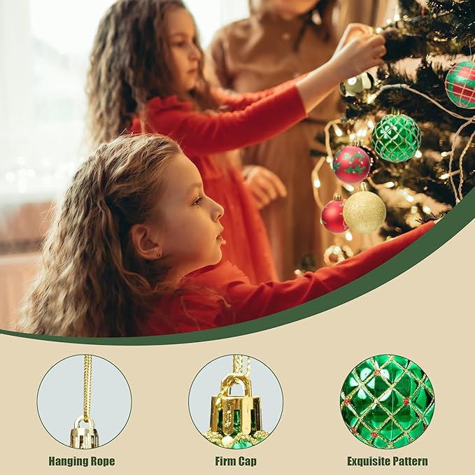 30-Pack Christmas Ball Ornaments for Tree,Shatterproof Plastic Holiday Baubles Set in Assorted Sizes and Finishes, Christmas Tree Decorations for Home, Office, Party, Indoor Outdoor Use