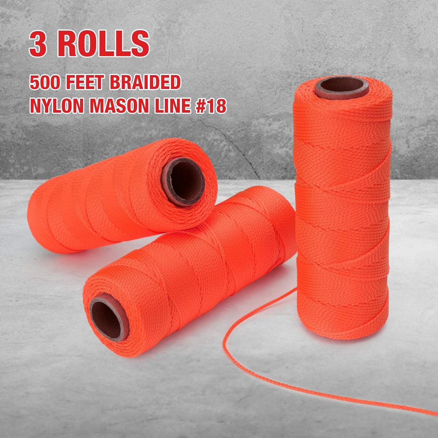Goldblatt Mason Line, 3 Roll 500 Feet #18 Braided Nylon String, Perfect for Gardening or Masonry Tools