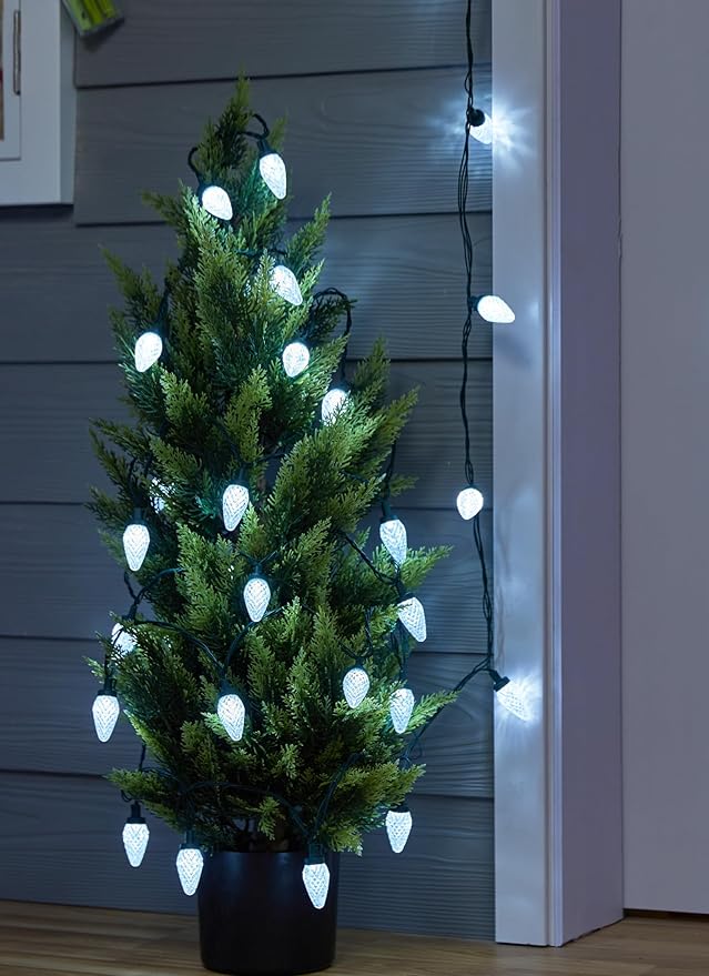 C9 LED Christmas Lights Outdoor, 81 Feet 100 LED String Light with Timer & 8 Lighting Mode, Waterproof Commercial Grade Christmas Tree Lights for Outside Indoor Roofline Patio, Pure White|2 Pack