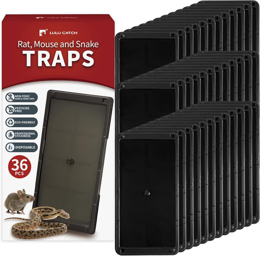 LULUCATCH Super Glue Traps 36 Pack for Mice & Snakes, Larger, Heavier Sticky Traps with Non-Toxic Glue. Sticky Mouse Traps Indoor, Easy to Set, Pet Safe Pest Control