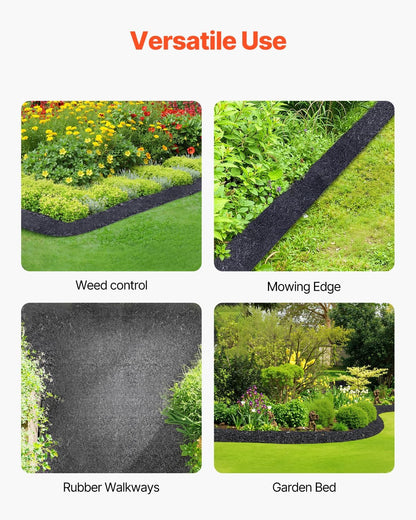 VEVOR Recycled Rubber Mulch Mat 120 x 4.5 in,Permanent Rubber Mulch for Landscaping, Black Mulch Garden Edging Border for Plants, Vegetables & Flower Garden Barrier
