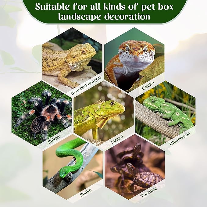 Reptile Plants for Terrarium, Ball Python Tank Accessories, Amphibian Habitat Decor Plant Bearded Dragon Tank Decorations for Gecko Lizard Chameleon Tortoise with Base - Fake Monstera