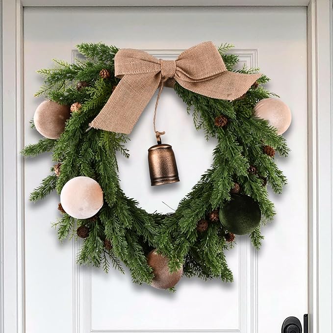 Christmas Tree Ornaments Velvet Balls - Pack of 15pcs Shatterproof Xmas Bulbs Decorations Set - Multicolor Green Brown Neutral, 80mm 3.15 inch