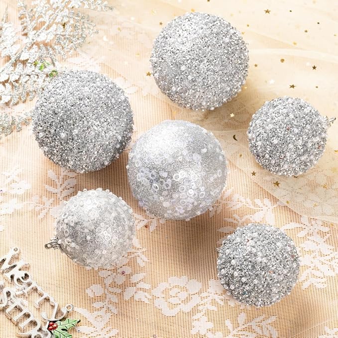 8CT Christmas Ball Ornaments, Silver Christmas Ball Decorations Shatterproof Plastic Hanging Pearl Balls for Holiday Party(90mm/3.54")