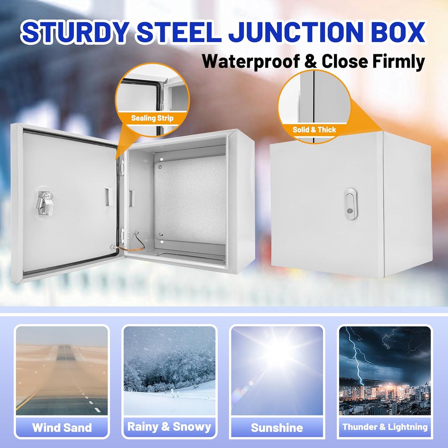 Outdoor Electrical Box 16 x 16 x 8”D NEMA 4X Enclosure Steel Box, Waterproof & Dustproof Outdoor/Indoor Lockable Electrical Junction Box, with Mounting Plate