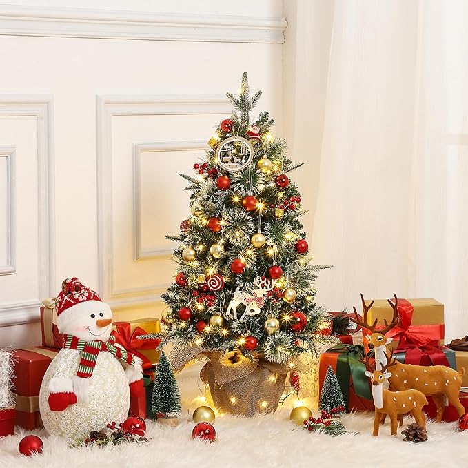 GarveeHome 3 ft Artificial Christmas Tree with 78 Warm White Lights, Pre-Lit Artificial Mini Xmas Tree with 8 Mode & Cloth Bag Base, Table Top Christmas Tree for Home, Office, Party Decoration，1 Pack