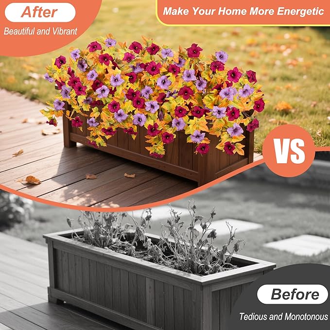 Artificial Fall Flowers Fake Petunias Plants for Outdoor Decoration, 2 Pcs Silk Faux Flowers UV Resistant No Fade Plants for Garden Balcony Yard Porch Realistic Indoor Decor (Burgundy Purple)