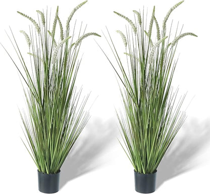 KOL 59in 2-Pack Artificial Veronica Spiked Speedwell Grass Plant, 5ft Faux Veronica Spicata Flower, Tall Fake Horsetail Grasses for Home Office Garden Wedding Decor, Indoor Outdoor, Yellow