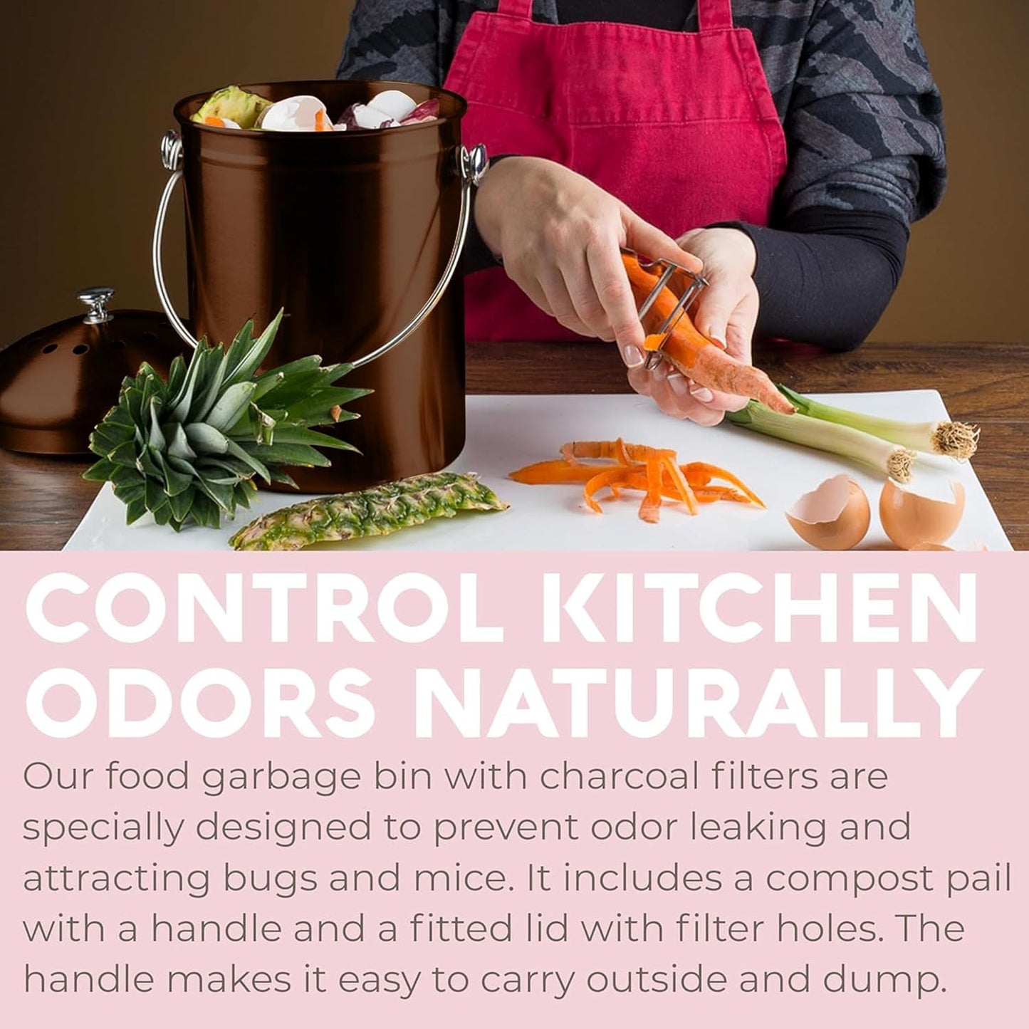 EPICA Countertop Compost Bin Kitchen | 1.3 Gallon | Odorless Composting Bin with Carbon Filters | Indoor Compost Bin with Lid | Stainless Steel Kitchen Composter for Food Scraps & Waste Recycling