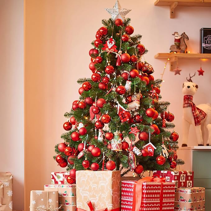 Aitsite 100 Pack Christmas Tree Ornaments Set Mini Shatterproof Holiday Ornaments Balls for Christmas Decorations (Red)