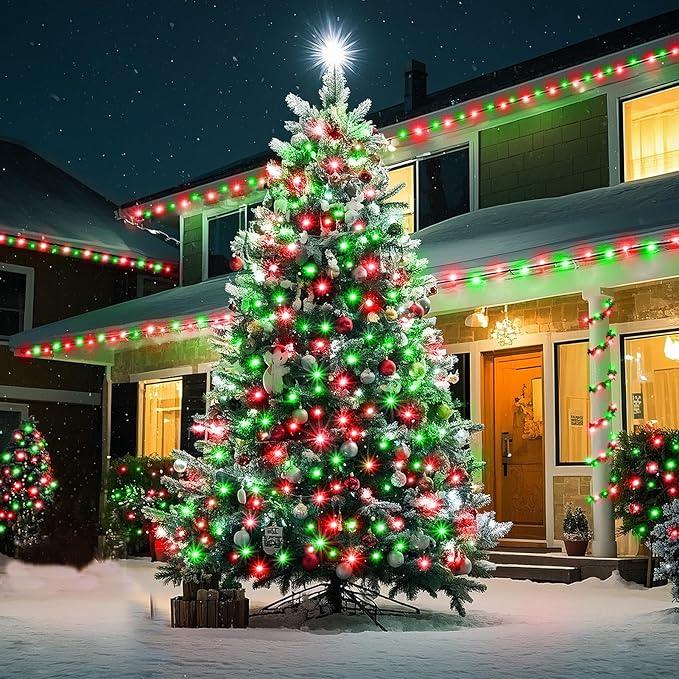 KNONEW 403ft 1000 LED Christmas String Lights Outdoor 8 Modes & Timer Fairy Light Plug in Waterproof Outside Lights for Xmas Yard Tree Wedding Party Holiday Decorations (Red and Green)