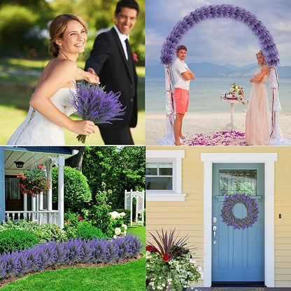 Ouddy Decor 12 Bundles Artificial Lavender Fake Flowers Faux Plastic Plants for Home Wedding Kitchen Garden Patio Window Box Office Table Centerpieces Indoor Outdoor Decor, Purple