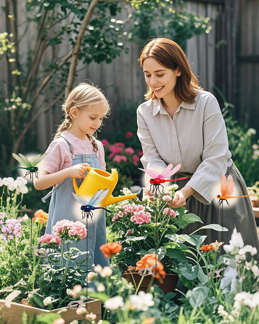 12 Pack Fake Dragonflies, Hat Clip Artificial Realistic 3D Dragonflies Garden Stakes Decor and Horse Fly Deterrent, Dragonfly Humming Bird Stakes, Fly Scare Devices for Indoor Outdoor