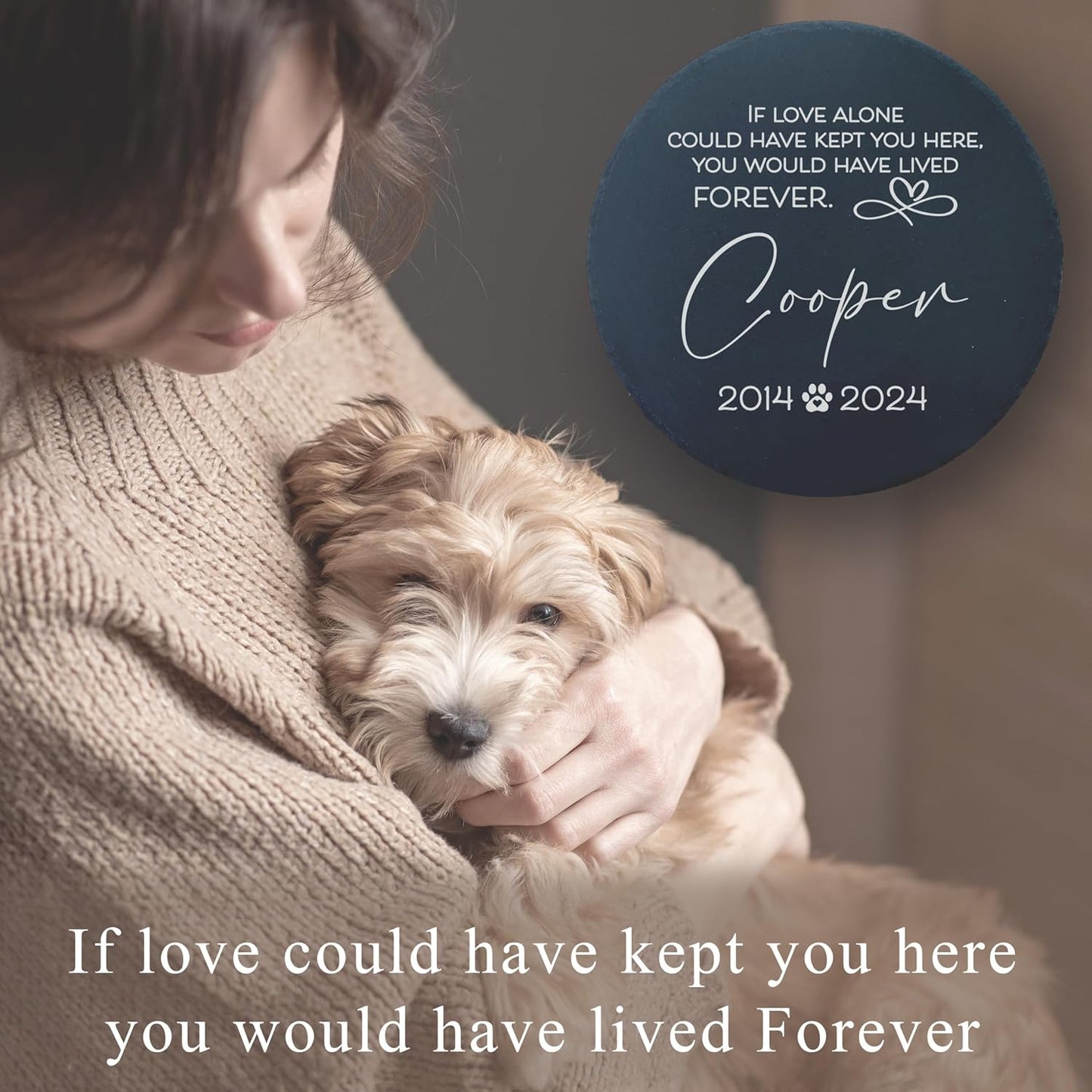 Personalized Pet Memorial Stone for Dogs and Cats | Custom Laser-Etched Weatherproof Garden Grave Marker | Natural Stone Bereavement Headstone Sympathy Gift | 4, 6, 10, or 12 Inch Heart or Circle Shape (A5)