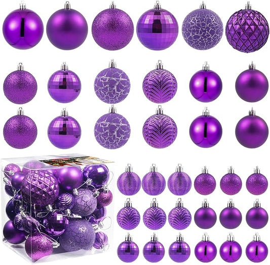 LANGXUN 36pcs Purple Christmas Tree Decorations Balls, Bolas De Navidad, 2025 Christmas Decor, Indoor Outdoor Shatterproof Christmas Ornaments, Xmars Party Wedding Suppiles
