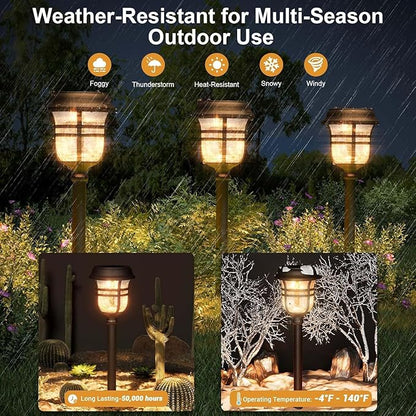 XMCOSY+ Solar Pathway Lights Outdoor Waterproof IP65-2 Lighting Modes Color Changing LED Solar Garden Lights for Yard, Glass Outdoor Lighting for Landscape Walkway Driveway Decor (Warm White & RGB)