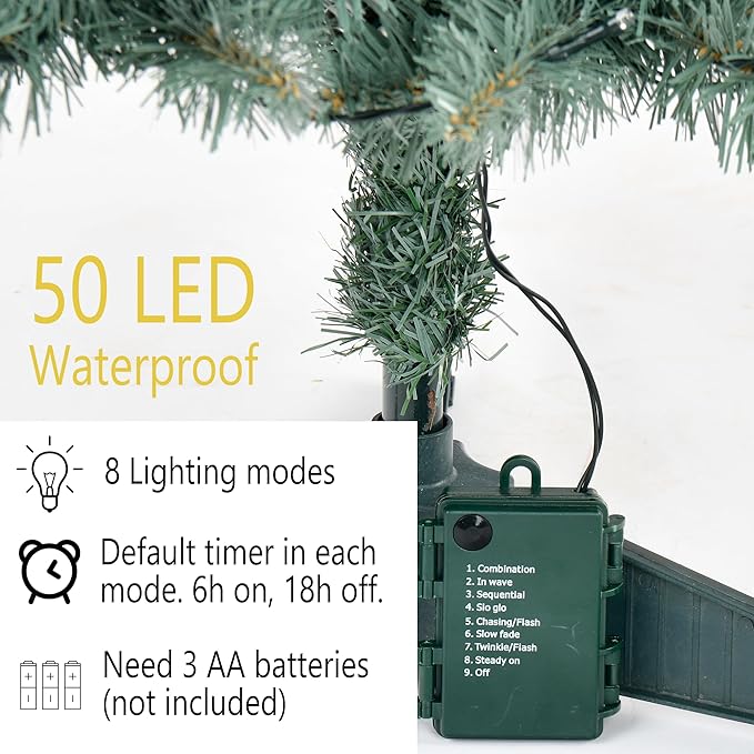 Pre-Lit Artificial Christmas Tree 3Ft, Battery Operated Desktop Xmas Tree with 50 LED 160 Branch Tips Mini Christmas Tree Decoration Indoor Outdoor