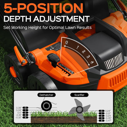 2025 Upgrade 16-Inch 15.5 Amp 2-in-1 Electric Dethatcher and Scarifier with 14.5-Gallon Collection Bag, Lawn Dethatcher with 5-Position Depth Adjustment, Keeps Lawn Healthy – Bright Orange