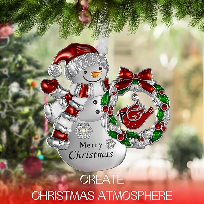 LIFE&FOOT Christmas Tree Ornaments 2025 Hanging Charm Decorative Pendant of Car Charm Holiday Keepsake Gift Home Decor (Snowman (Silver))