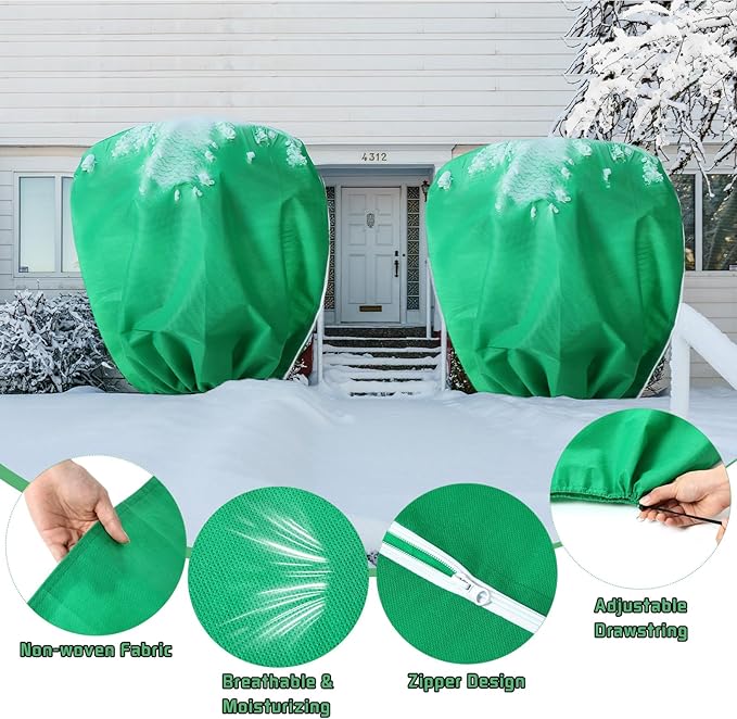 4 Pcs Plant Covers Freeze Protection 2 Size 47" x 32" and 71" x 47" Reusable Plant Protector with Zipper and Drawstring, Winter Bush Covers Freeze Protection from Cold Sun Frost Wind(Green)