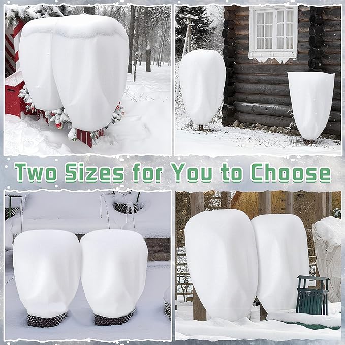 4 Pcs Plant Covers Freeze Protection 2 Size 47" x 32" and 71" x 47" Reusable Plant Protector with Zipper and Drawstring, Winter Bush Covers Freeze Protection from Cold Sun Frost Wind(White)