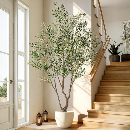 7ft Faux Olive Tree with Pot & Moss Artificial Olive Plant Fake Olive Tree for Home Decor, Large Indoor Artificial Trees Faux Plants Indoor Durable Artificial Trees for Living Room/Office