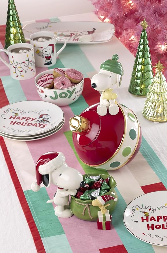 Lenox 897751 Snoopy Christmas Santa Sack Candy Bowl, Christmas Dishes, Festive Holiday Serveware
