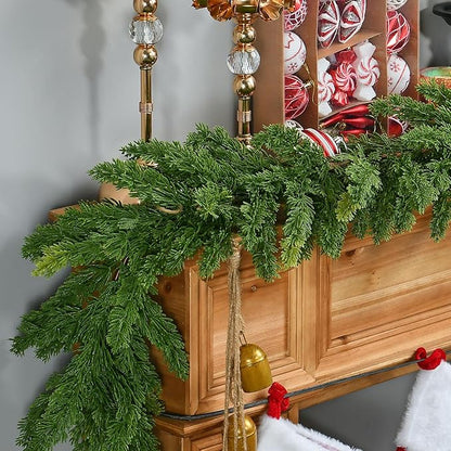 6.2FT Christmas Cedar Garland Artificial Real Touch Greenery with Thick and Lush Soft Pine Needles, Realistic Faux Green Garlands for Mantle Fireplace Table Indoor Outdoor Christmas Decorations