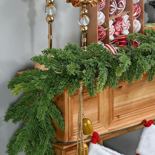 6.2FT Christmas Cedar Garland Artificial Real Touch Greenery with Thick and Lush Soft Pine Needles, Realistic Faux Green Garlands for Mantle Fireplace Table Indoor Outdoor Christmas Decorations