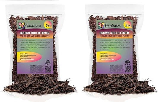 Gardenera Brown Mulch - Retain Moisture and Suppress Weeds for a Thriving Landscape - 10 QUARTS