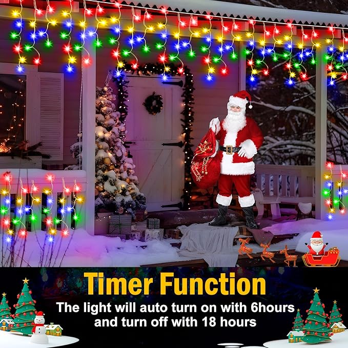 Color Changing Ice Lights, 164FT 1600 LED Outside with 320 Drops, 11 Modes Timer Waterproof Warm White to Multicolor String Lights for Christmas Eaves Party Decorations