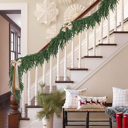 Realistic Thick and Lush Christmas Garland for Mantle Christmas Decorations Indoor 9FT Real Touch Artificial Pine Garlands for Stairs Railing Outdoor Fireplace Table Xmas Holiday Decor Winter Greenery