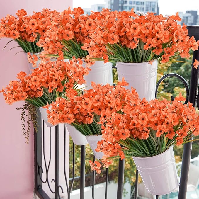 20 Bundles Artificial Flowers Outdoor UV Resistant Fake Flowers No Fade for Patio Porch Window Box Home Wedding Farmhouse Decor (Orange)