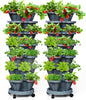 7 Tiered Strawberry Vertical Planter 2 Pack, Stackable Tower Garden Planter Herb Garden Planter with Movable Casters and Bottom Saucer Indoor and Outdoor - Dark Grey
