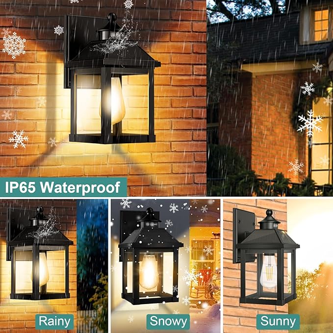 2Pack Solar Porch Lights Outdoor, Solar Sconce Lights Outdoor with Motion Sensor, Waterproof Wall Light with Clear Panel for Garage, Porch, Yard, Front Door,5.8 * 5.8 * 11.8in