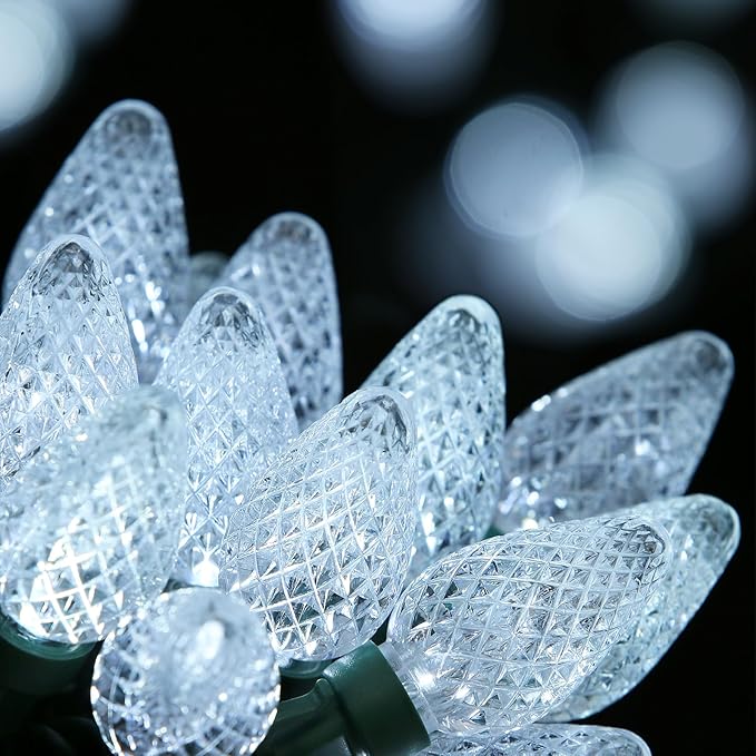 C7 LED Christmas String Lights, 25.16FT 50 LED Connectable Outdoor Indoor Decorative Light Strand, Cool White Xmas Holiday Lights for House, Christmas Tree, Patio, Party Decoration, UL Listed