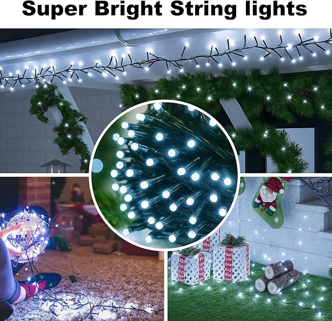 String Lights Outdoor & Indoor, 2Pack 600 LED Christmas Lights, 210ft Plug-in Waterproof Twinkle Light with 8 Modes for Xmas Tree Halloween Wedding Party Garden Patio Decorations(White)