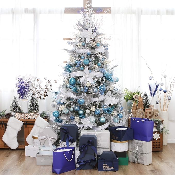 Sea Team Shatterproof Clear Plastic Christmas Ball Ornaments Decorative Xmas Balls Baubles Set with Stuffed Delicate Decorations (50mm/1.97"/30-Pack, Babyblue)