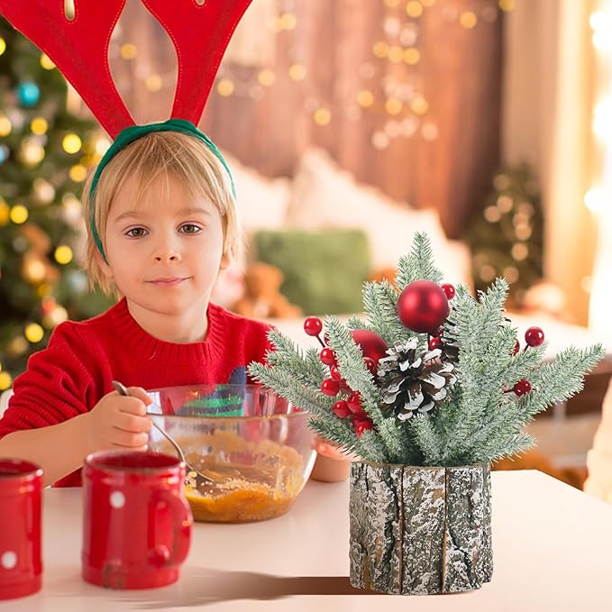 Super Holiday Small Winter Christmas Tree, Artificial Mini Tabletop Christmas Tree Decorations with Christmas Ball Ornaments, for Home Party Thankgivings Christmas Decor, Indoor.