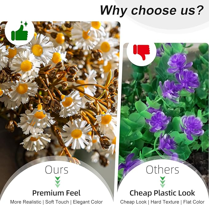 Artificial Daisy Flowers for Outdoor 16 Bundles Faux Daisy Flower UV Resistant No Fade Floral for Home Indoor Outside Garden Porch Window Box Balcony Yard Porch Decor (White)