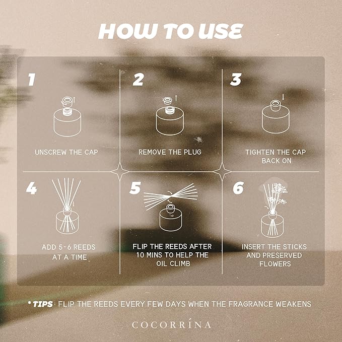 COCORRÍNA Reed Diffuser - Redwood National Park 6.7 Fl.oz Reed Diffuser Set with 8 Sticks & Preserved Baby's Breath, Reed Diffuser for Home Bathroom Shelf Decor