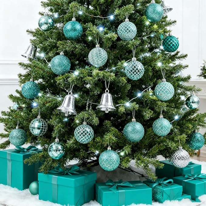 LANGXUN 36pcs Peacock Christmas Tree Decorations Balls, Bolas De Navidad, 2025 Christmas Decor, Indoor Outdoor Shatterproof Christmas Ornaments, Xmars Party Wedding Suppiles