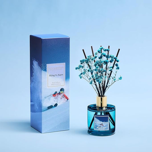 COCORRÍNA Reed Diffuser - Skiing in Aspen Reed Diffuser Set with 8 Sticks & Preserved Baby's Breath, Reed Diffuser for Home Bathroom Shelf Decor