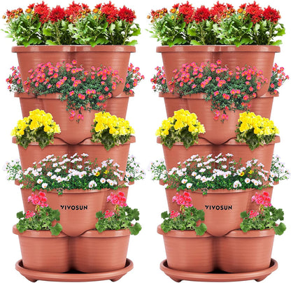 VIVOSUN 2-Pack 5 Tier Vertical Gardening Stackable Planter for Strawberries, Flowers, Herbs, Vegetables, Brown