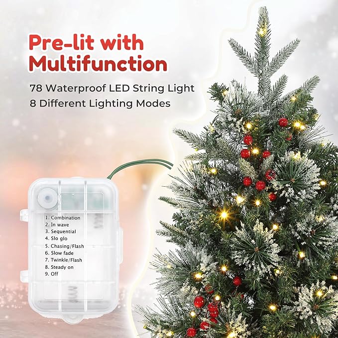 Garvee 3FT Christmas Tree, Pre-Lit Artificial Christmas Trees with Lights, Small Xmas Trees with Sleigh Base & 78 Warm White Lights, Christmas Decoration for Home, Office,1 PCS