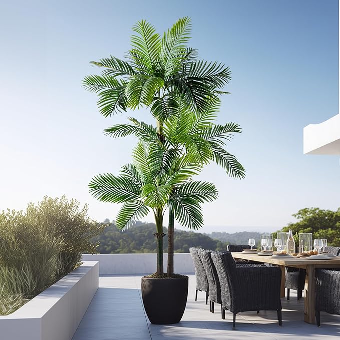 9.1FT Artificial Phoenix Palm Tree Artificial Plants Indoor Outdoor Large Faux Coconut Silk Palm Tree Tropical Fake Tree Faux Sago Palm Plant for Modern Farmhouse Yard Outside Patio Poolside