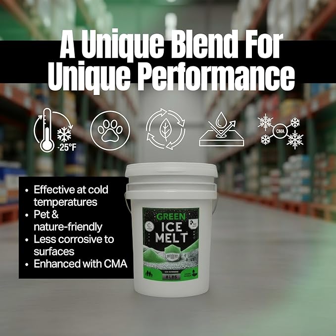 Green Ice Melt -25°F Effective, Pet Safe Eco-Friendly De-Icer, Fast-Acting Granules for Driveways, Walkways & Entryways, 8 lb Pail